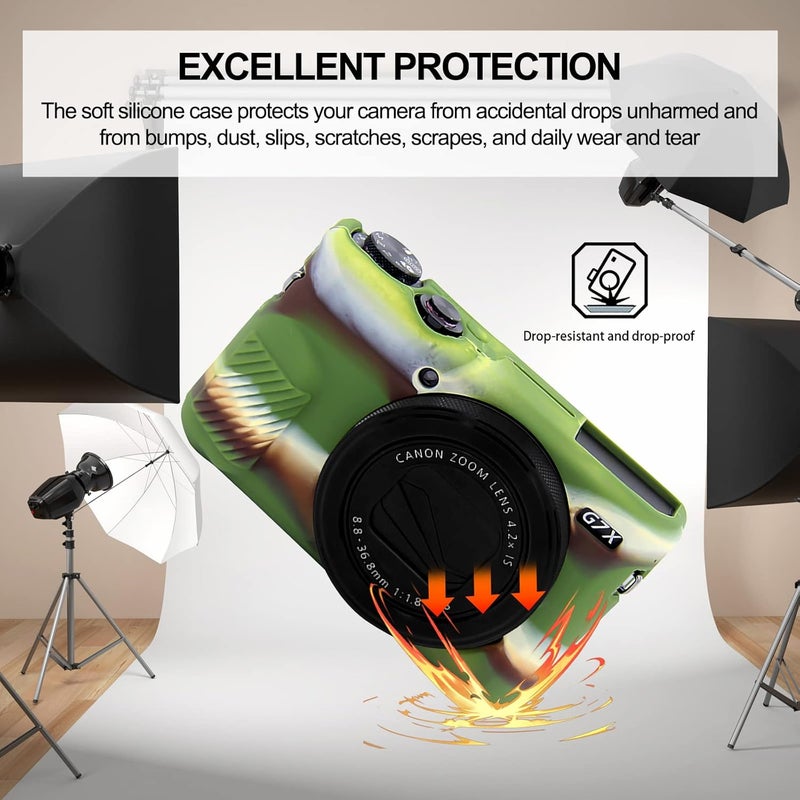 Easy Hood G7X2 Case, Camera Case for Canon G7 X Mark II, Soft Silicone Protective Cover with Removable Lens Cover for Powershot G7X Mark II DSLR Camera Camouflage uncovered Leakproof sealed - Image 2