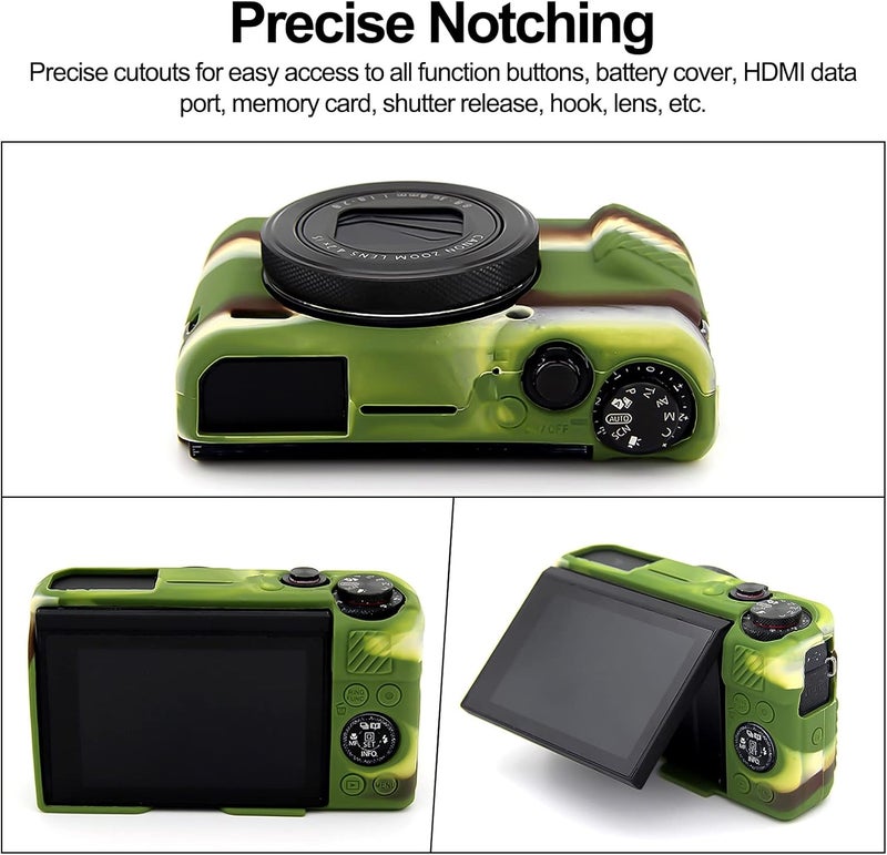 Easy Hood G7X2 Case, Camera Case for Canon G7 X Mark II, Soft Silicone Protective Cover with Removable Lens Cover for Powershot G7X Mark II DSLR Camera Camouflage uncovered Leakproof sealed - Image 5