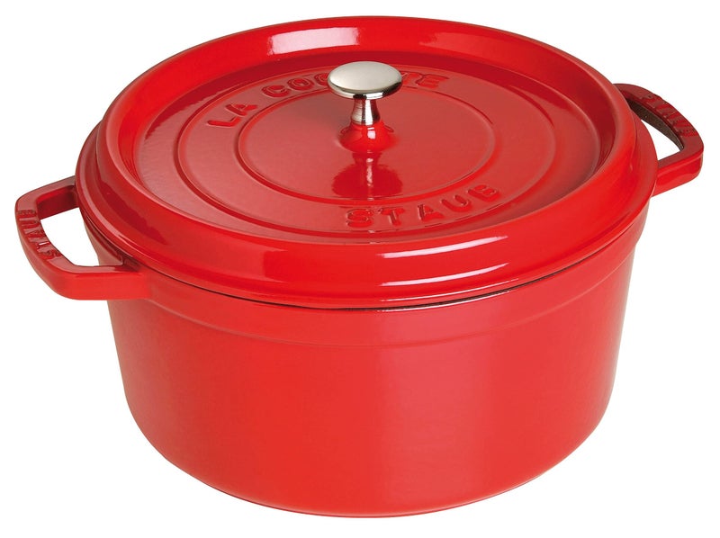 Staub Cast Iron 7-qt Round Cocotte - Cherry, Made in France - Image 1