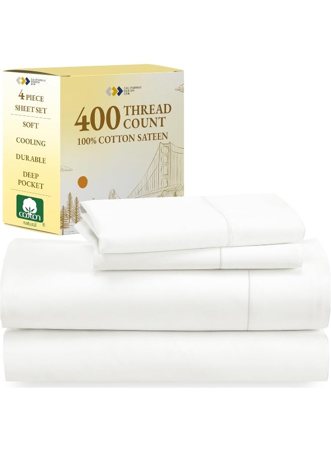 California Design Den California Design Den 100% Cotton Sheets - Softest 4-Pc Queen Sheet Set, Cooling Sheets for Queen Size Bed, Deep Pockets, 400 Thread Count Sateen, Bedding Sheets & Pillowcases, Queen Sheets (Ivory) - Image 1