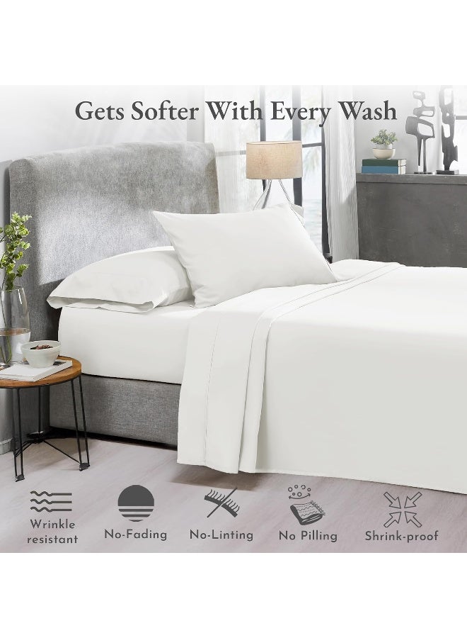 California Design Den California Design Den 100% Cotton Sheets - Softest 4-Pc Queen Sheet Set, Cooling Sheets for Queen Size Bed, Deep Pockets, 400 Thread Count Sateen, Bedding Sheets & Pillowcases, Queen Sheets (Ivory) - Image 5
