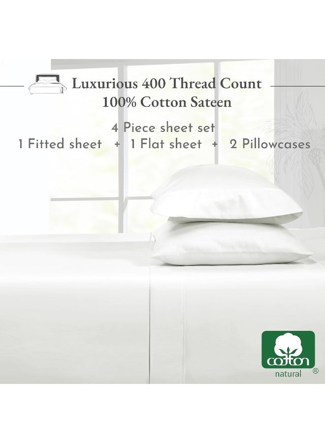 California Design Den California Design Den 100% Cotton Sheets - Softest 4-Pc Queen Sheet Set, Cooling Sheets for Queen Size Bed, Deep Pockets, 400 Thread Count Sateen, Bedding Sheets & Pillowcases, Queen Sheets (Ivory) - Image 3