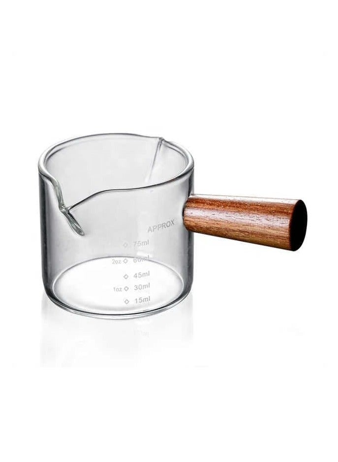 Beauenty Liying 2Pcs Espresso Measuring Cup and Espresso Shot Glass with Wooden Handle and Double Spouts as Espresso Accessories for Coffee Milk Honey - Image 1