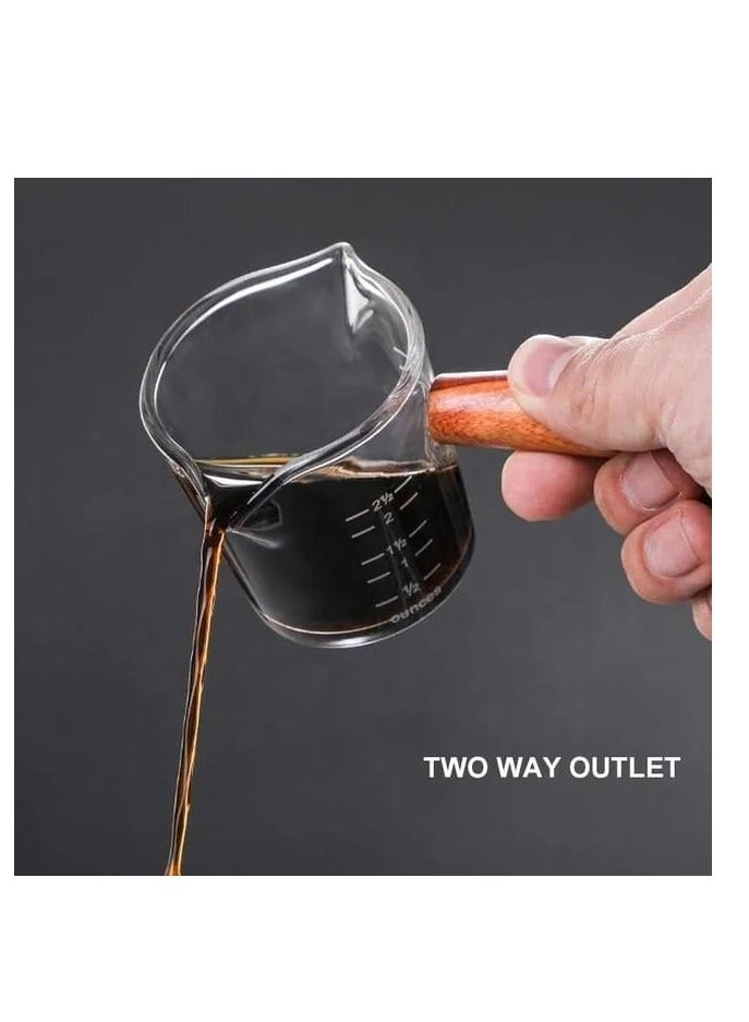 Beauenty Liying 2Pcs Espresso Measuring Cup and Espresso Shot Glass with Wooden Handle and Double Spouts as Espresso Accessories for Coffee Milk Honey - Image 4