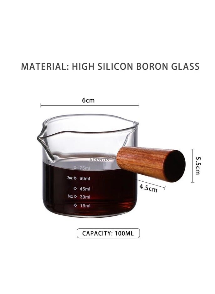 Beauenty Liying 2Pcs Espresso Measuring Cup and Espresso Shot Glass with Wooden Handle and Double Spouts as Espresso Accessories for Coffee Milk Honey - Image 2