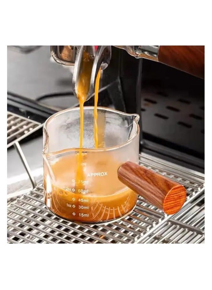 Beauenty Liying 2Pcs Espresso Measuring Cup and Espresso Shot Glass with Wooden Handle and Double Spouts as Espresso Accessories for Coffee Milk Honey - Image 5