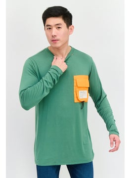 Men Crew Neck Long Sleeve Brand Logo T-Shirt, Green