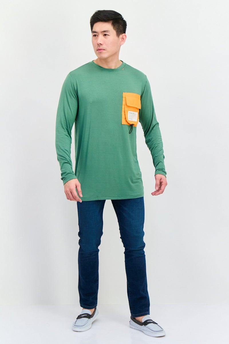 TRIBE OF 6 Men Crew Neck Long Sleeve Brand Logo T-Shirt, Green - Image 2