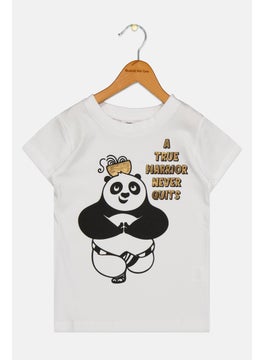 Toddlers Girl Crew Neck Short Sleeve Kung Fu Panda Print T-Shirt, White Combo