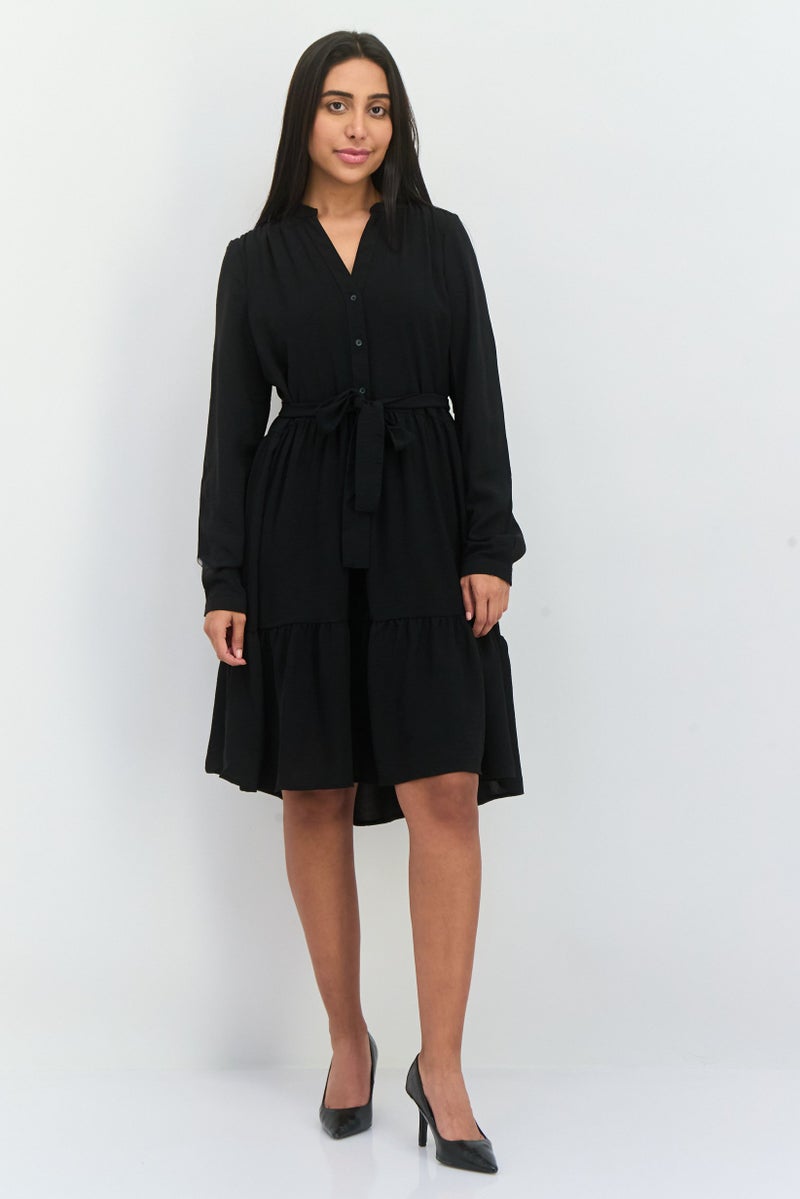 SELECTED FEMME Women Solid Midi Party Dress, Black - Image 1