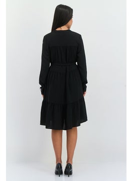 SELECTED FEMME Women Solid Midi Party Dress, Black  - Image 4