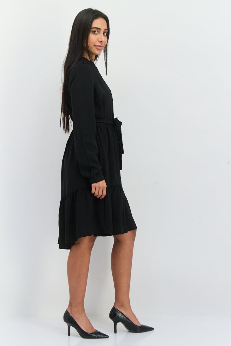 SELECTED FEMME Women Solid Midi Party Dress, Black - Image 3