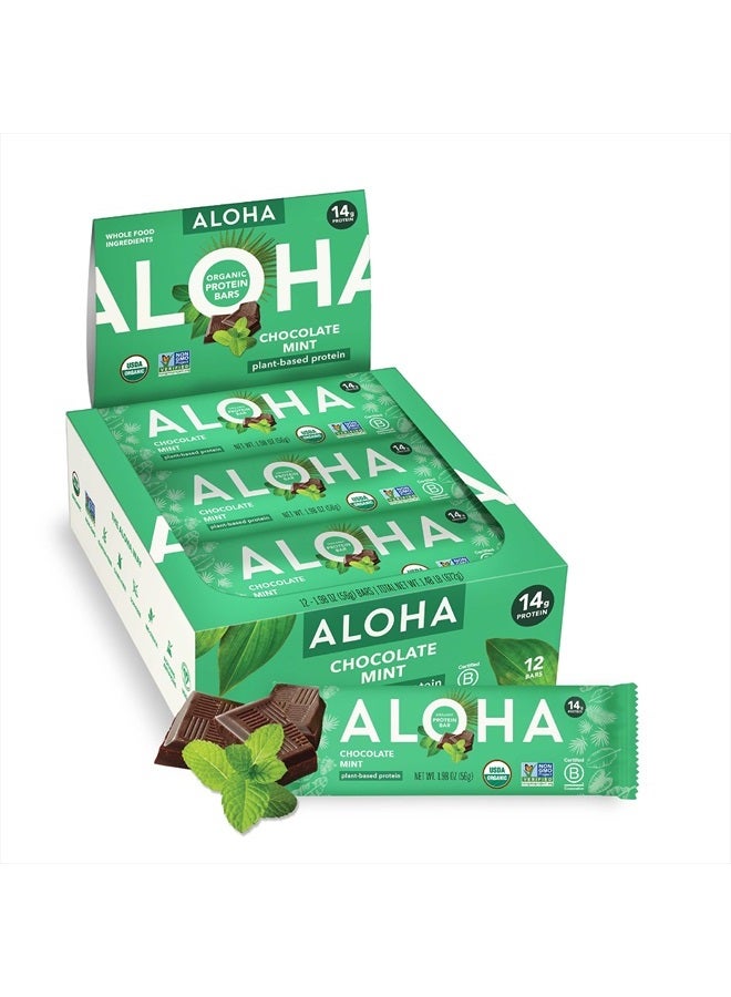 ALOHA Organic Plant Based Protein Bars, Chocolate Mint, 1.98 Oz (Pack of 12)  - Image 1