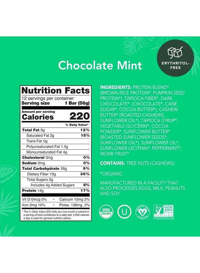 ALOHA Organic Plant Based Protein Bars, Chocolate Mint, 1.98 Oz (Pack of 12)  - Image 2