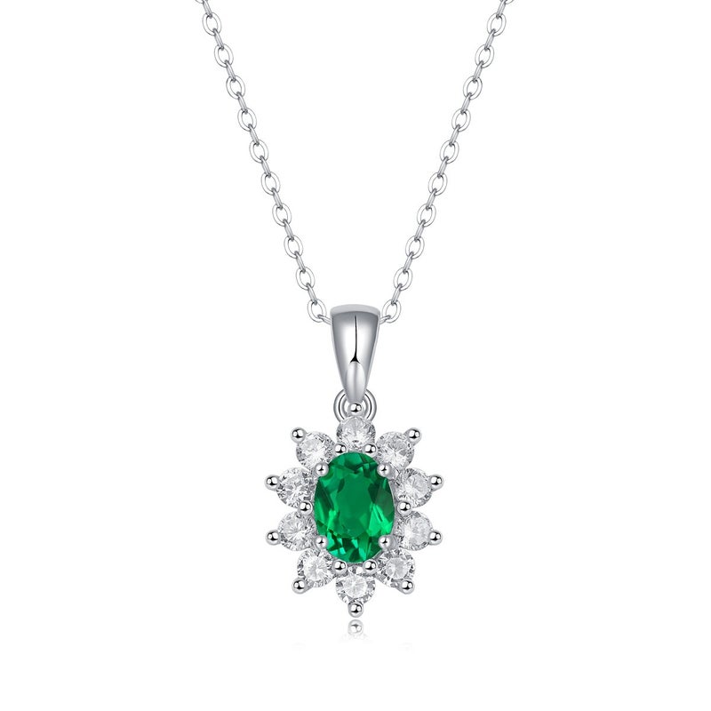 S925 Silver Pendant Necklace with Lab-Grown Emerald, Geometric Design, 925 Sterling Silver Jewelry for Women