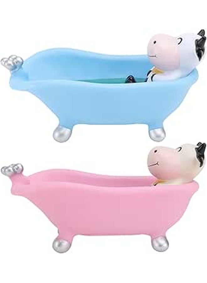Cartoon Cow Soap Holder Set Of 2 Self Draining Soap Tray For Bathroom Sink Shower Storage - Image 1