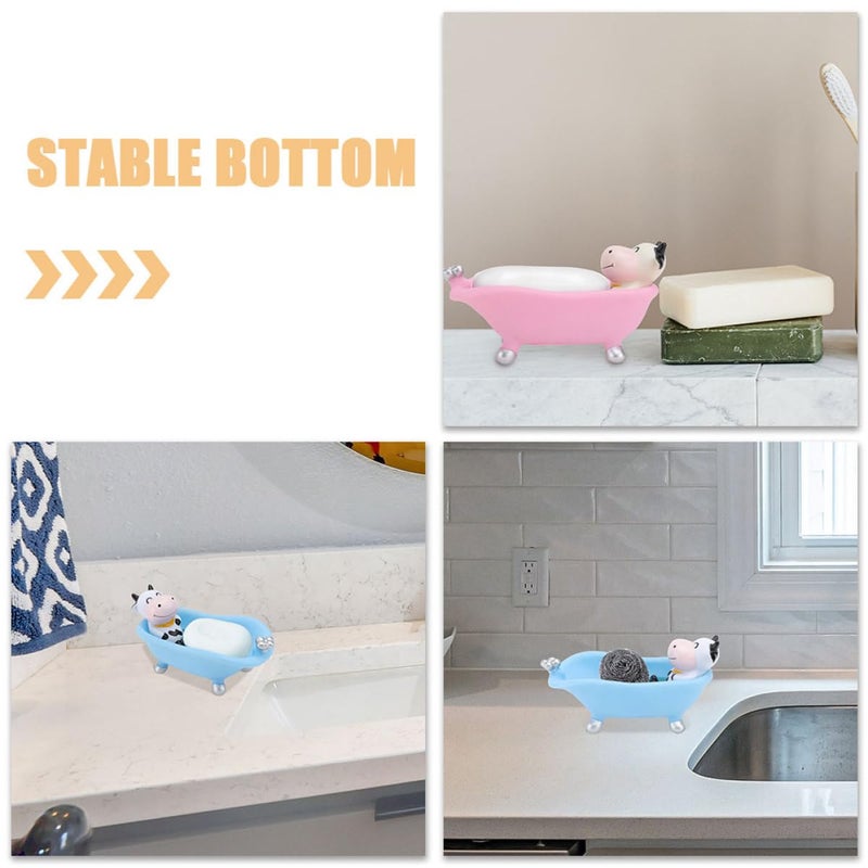Cartoon Cow Soap Holder Set Of 2 Self Draining Soap Tray For Bathroom Sink Shower Storage - Image 4