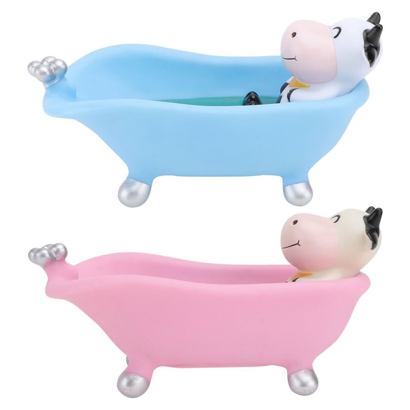 Cartoon Cow Soap Holder Set Of 2 Self Draining Soap Tray For Bathroom Sink Shower Storage - Image 2
