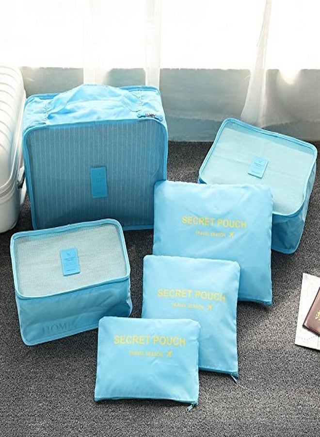 EverbuyÂ® Lovely Travel Bags 6 pcs Set Cute Luggage Bags of Luggage Bag for Clothes Storage Bag Package Set Travel Season Secret Pouch (Sky Blue) - Image 1