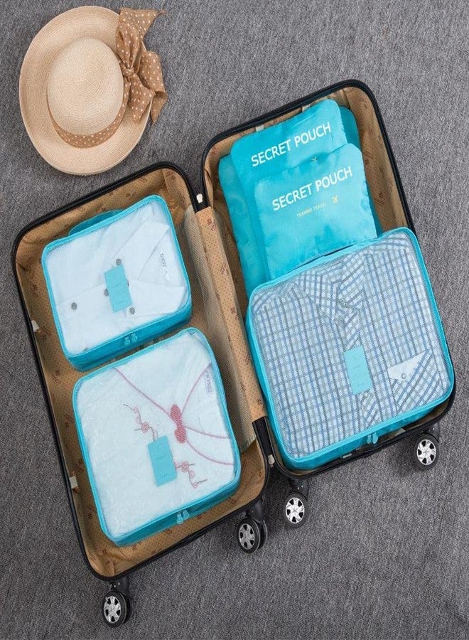EverbuyÂ® Lovely Travel Bags 6 pcs Set Cute Luggage Bags of Luggage Bag for Clothes Storage Bag Package Set Travel Season Secret Pouch (Sky Blue) - Image 2