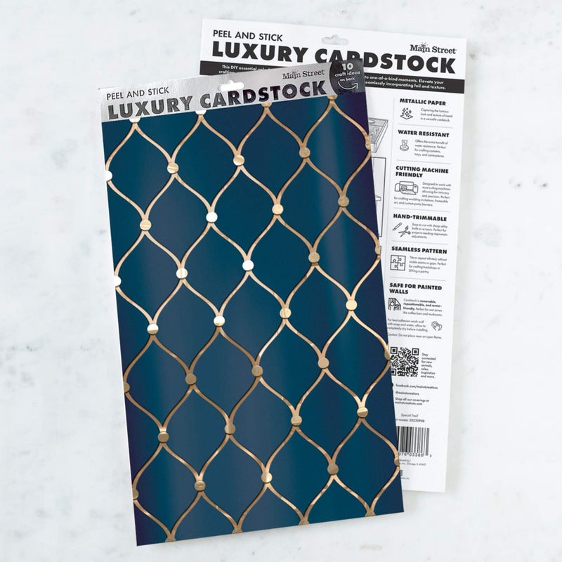 Main Street Peel and Stick Craft Paper. Navy and Gold Geometric Print -12-Pack of Luxury 16.75"x10" Panels. Embossed Paper for Art Projects, Crafts, DIY, Accent Wallpaper - Image 2