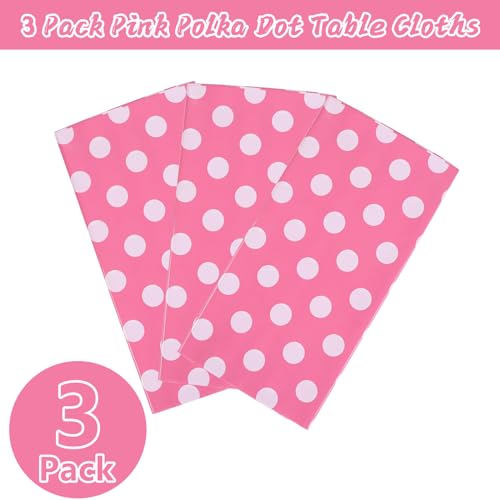 Kesfey 3 Packs Minnie Mouse Tablecloth 54 x 108 Inch Pink Polka Dot Table Cloths Disposable Plastic Pink Waterproof Picnic Table Covers Pink and White Dots Minnie Tablecover for Birthday Party - Image 3