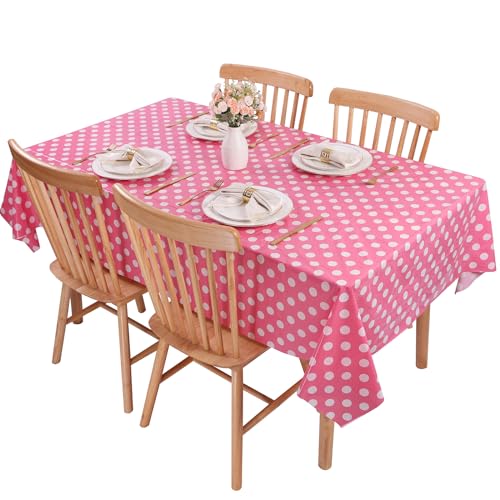 Kesfey 3 Packs Minnie Mouse Tablecloth 54 x 108 Inch Pink Polka Dot Table Cloths Disposable Plastic Pink Waterproof Picnic Table Covers Pink and White Dots Minnie Tablecover for Birthday Party - Image 5