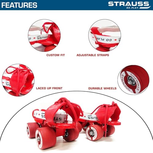 STRAUSS Junior Tenacity Roller Skates | Adjustable Shoe Size for Kids | 4 Wheels Skates for Boys and Girls | for Indoor and Outdoor Skating | Age Group 3-7 Years | Weight Capacity Upto 60kgs, (Red) - Image 3