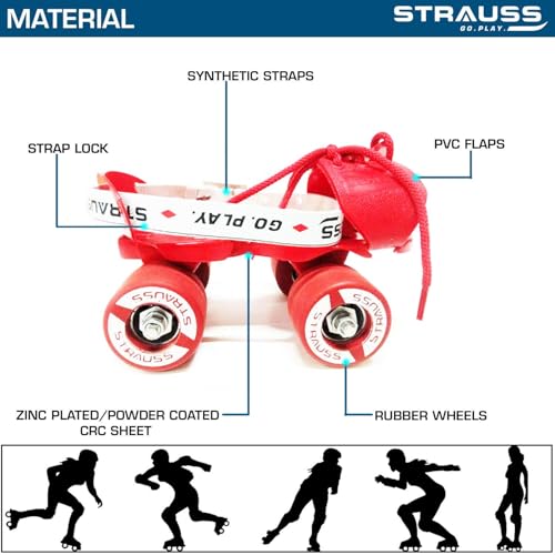STRAUSS Junior Tenacity Roller Skates | Adjustable Shoe Size for Kids | 4 Wheels Skates for Boys and Girls | for Indoor and Outdoor Skating | Age Group 3-7 Years | Weight Capacity Upto 60kgs, (Red) - Image 4