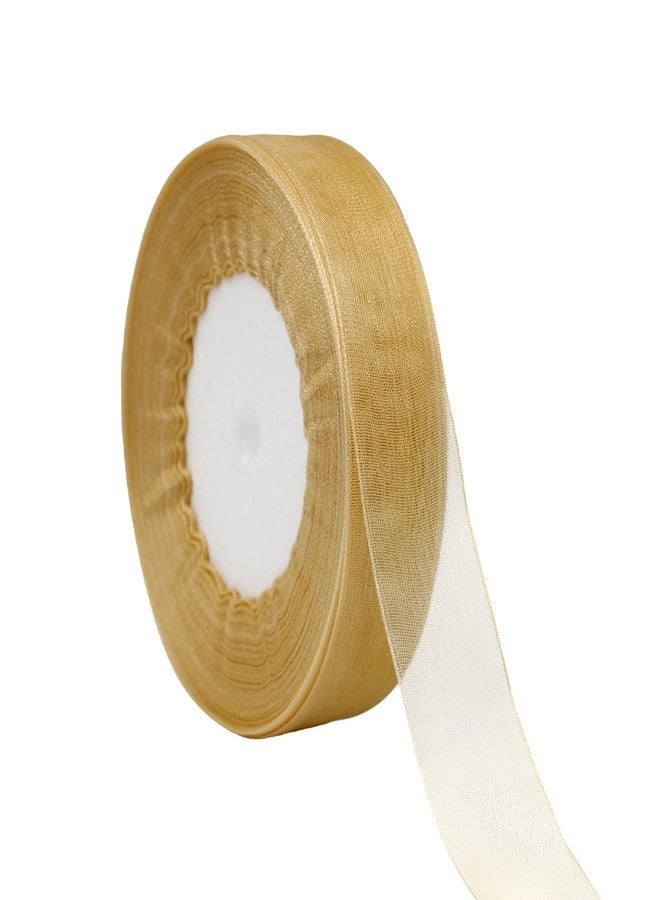 BEAUTOPE 4/5 Inch 50 Yards Sheer Organza Ribbon Chiffon Ribbon for Gift Wrapping Birthday Wedding Bouquet Crafts (Champagne Gold) - Image 2