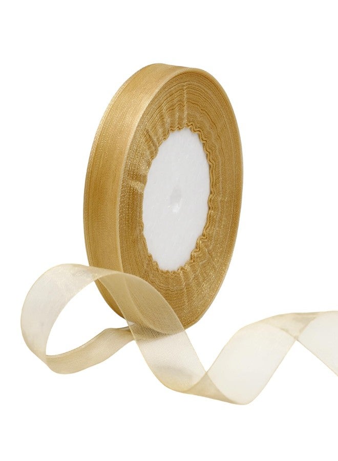 BEAUTOPE 4/5 Inch 50 Yards Sheer Organza Ribbon Chiffon Ribbon for Gift Wrapping Birthday Wedding Bouquet Crafts (Champagne Gold) - Image 1