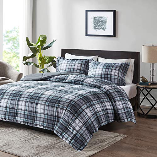 Madison Park Essentials Parkston Plaid Comforter Matching Sham 3M Scotchguard Stain Release Cover Hypoallergenic All Season BeddingSet TwinTwinXL Grey 2 Piece
