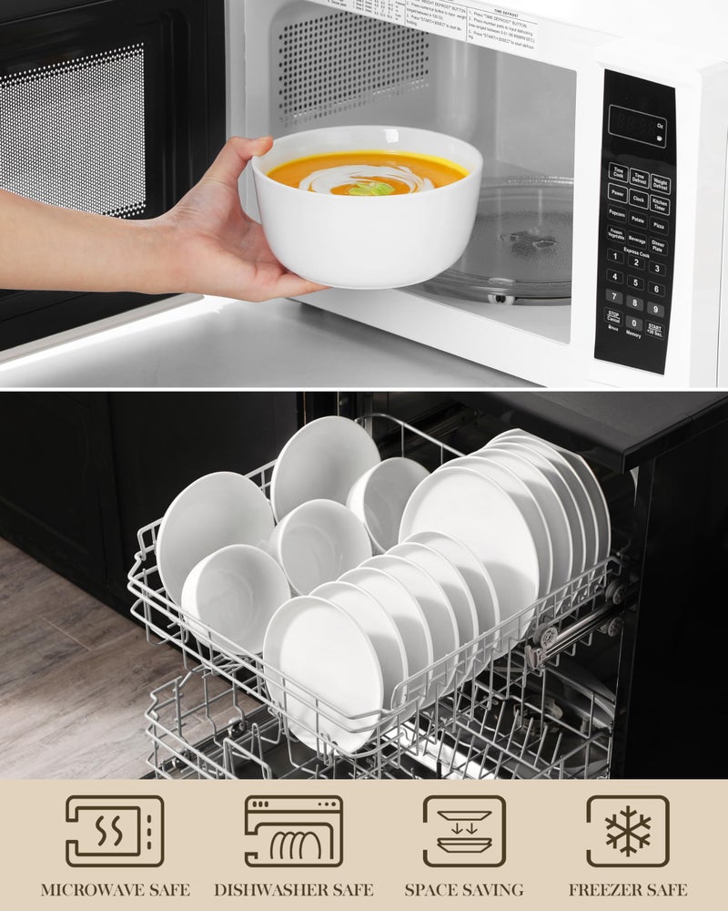 MALACASA 24 Pieces Gourmet Porcelain Dinnerware Sets, Premium Plates and Bowls Set, High-Fired Ceramic Dishes Set for 6, Chip & Scratch Resistant, Microwave Dishwasher Safe, White, Series LEXI - Image 4