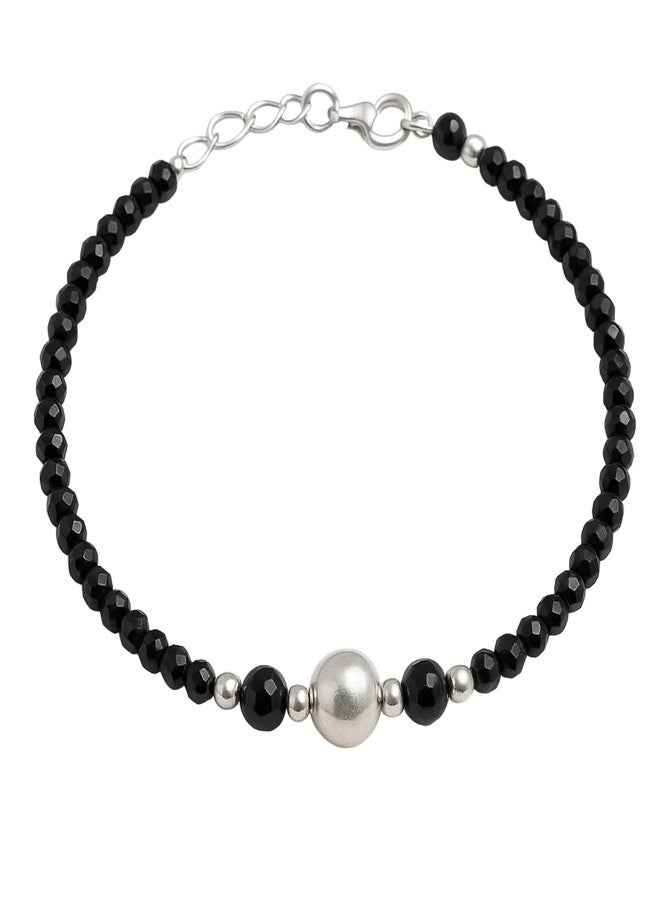 DARSHRAJ Handmade Anklet 925 Sterling Silver with Black Bead & Silver Ball for Women | Girls | Chandi ke Payal | Black Beads Nazariya - Image 1
