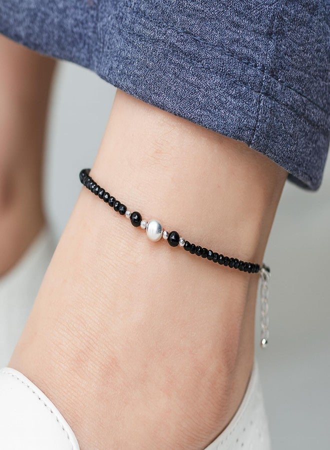 DARSHRAJ Handmade Anklet 925 Sterling Silver with Black Bead & Silver Ball for Women | Girls | Chandi ke Payal | Black Beads Nazariya - Image 3