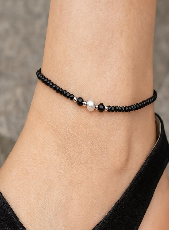 DARSHRAJ Handmade Anklet 925 Sterling Silver with Black Bead & Silver Ball for Women | Girls | Chandi ke Payal | Black Beads Nazariya - Image 4