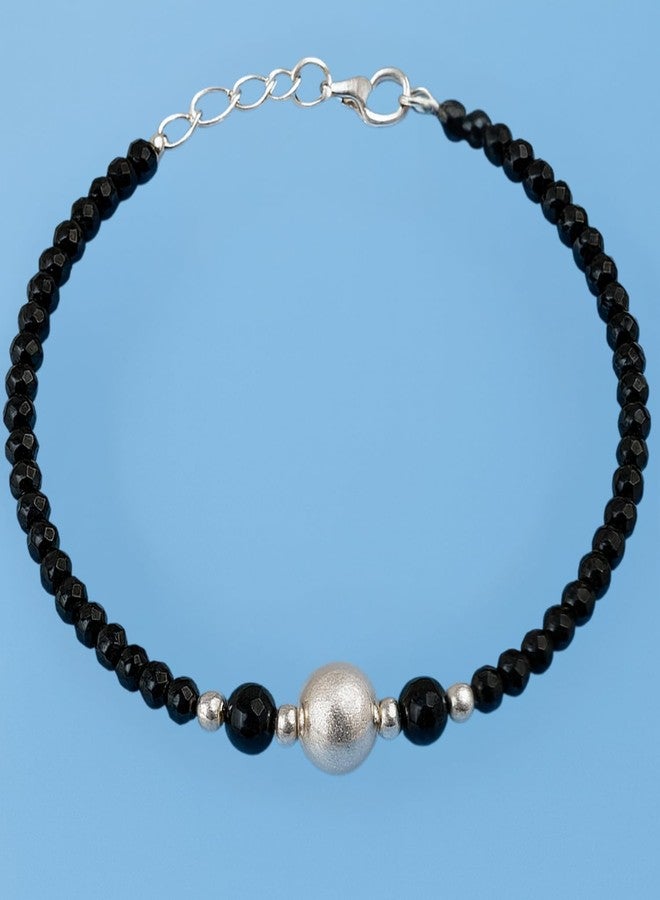 DARSHRAJ Handmade Anklet 925 Sterling Silver with Black Bead & Silver Ball for Women | Girls | Chandi ke Payal | Black Beads Nazariya - Image 2