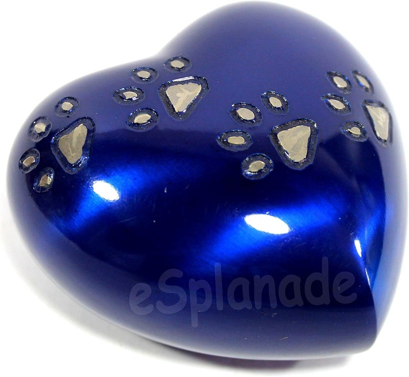 eSplanade Brass Mini Cremation HeartShaped Keepsake Memorial Jar Pot Container Small Urn for Funeral Ashes Burial Paws Engraved Metal Keepsake Blue 275 Inches - Image 4