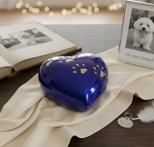 eSplanade Brass Mini Cremation HeartShaped Keepsake Memorial Jar Pot Container Small Urn for Funeral Ashes Burial Paws Engraved Metal Keepsake Blue 275 Inches - Image 1