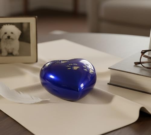 eSplanade Brass Mini Cremation HeartShaped Keepsake Memorial Jar Pot Container Small Urn for Funeral Ashes Burial Paws Engraved Metal Keepsake Blue 275 Inches - Image 3