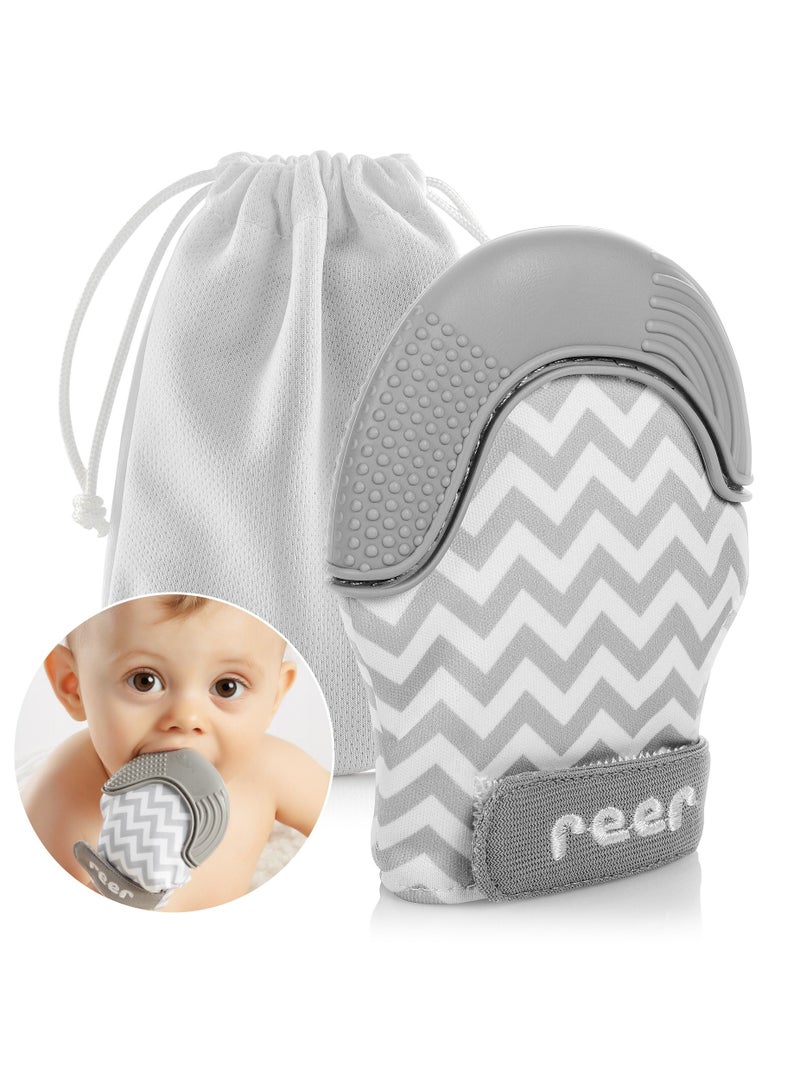 REER Silicon Teething Mitten, Hand Teether Soothing Glove, With Crinkle Material, With Hygienic protective bag - Image 1