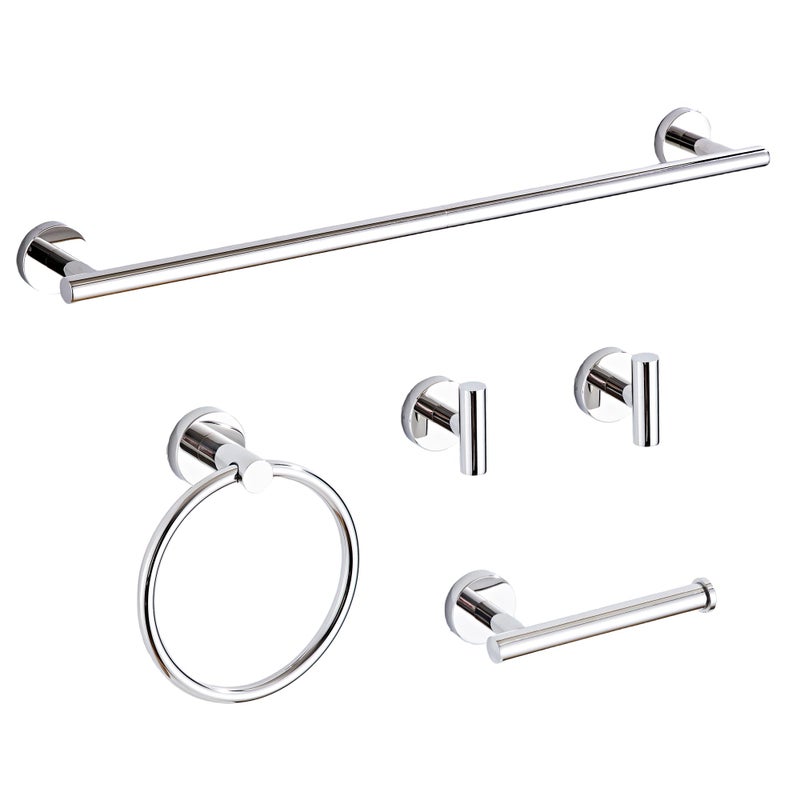 KUUBTH Chrome Bathroom Hardware Set 5 Piece with Towel Racks for Bathroom SUS304 Stainless Steel Bath Towel Bar Set 24 Inch Wall Mounted Accessories Kit - Image 2
