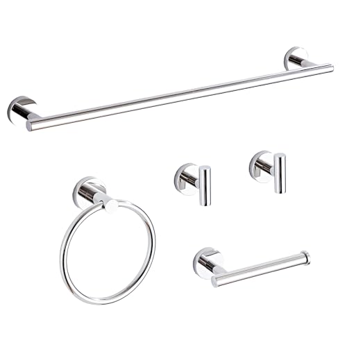 KUUBTH Chrome Bathroom Hardware Set 5 Piece with Towel Racks for Bathroom SUS304 Stainless Steel Bath Towel Bar Set 24 Inch Wall Mounted Accessories Kit - Image 1