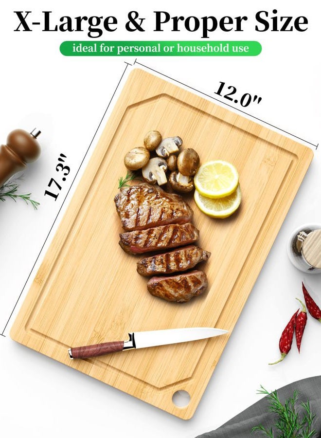Kitsure Bamboo Cutting Board - Multi-Sizes Wooden Cutting Boards for Kitchen, Convenient Kitchen Essentials with Deep Juice Grooves, Natural Cutting Board for Chopping & Serving, 17.3" x 11.8" - Image 2