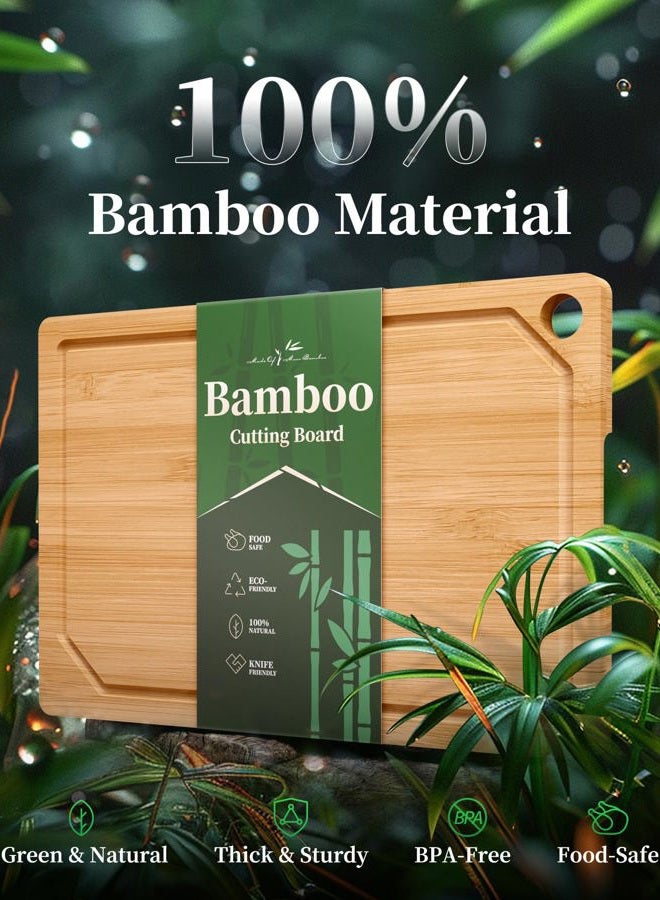 Kitsure Bamboo Cutting Board - Multi-Sizes Wooden Cutting Boards for Kitchen, Convenient Kitchen Essentials with Deep Juice Grooves, Natural Cutting Board for Chopping & Serving, 17.3" x 11.8" - Image 3