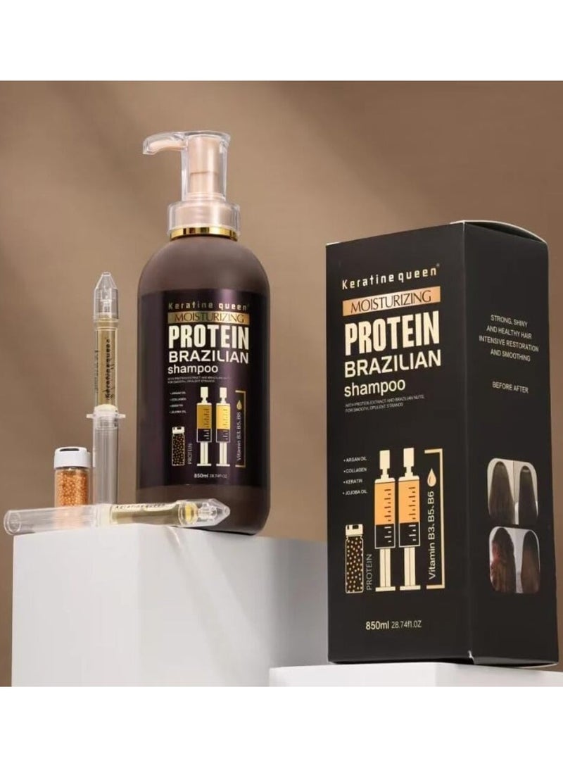 Keratine Queen Moisturizing Protein Brazilian Shampoo Dark 800ml - Image 2