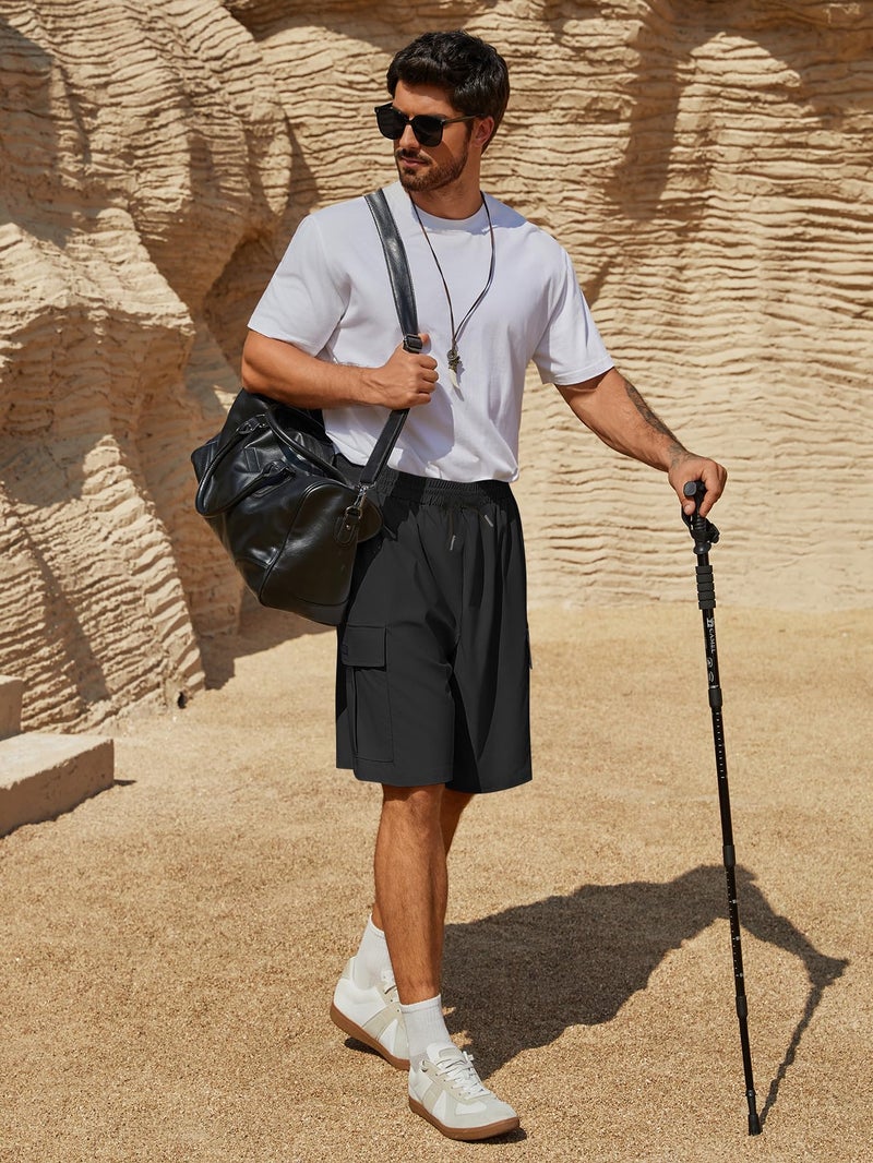 Hardaddy Men's Casual Stretch Cargo Shorts Classic Drawstring Elastic Waist Relaxed Fit Work Short with 5 Pockets Black XL - Image 5