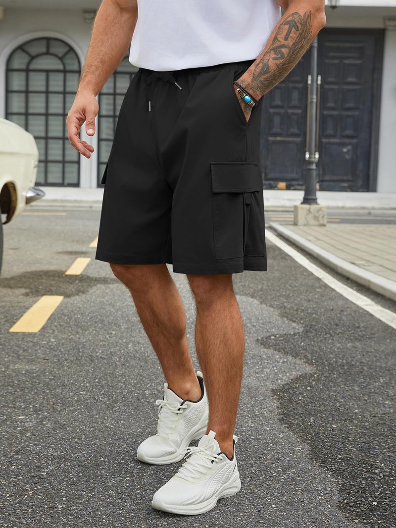 Hardaddy Men's Casual Stretch Cargo Shorts Classic Drawstring Elastic Waist Relaxed Fit Work Short with 5 Pockets Black XL - Image 3