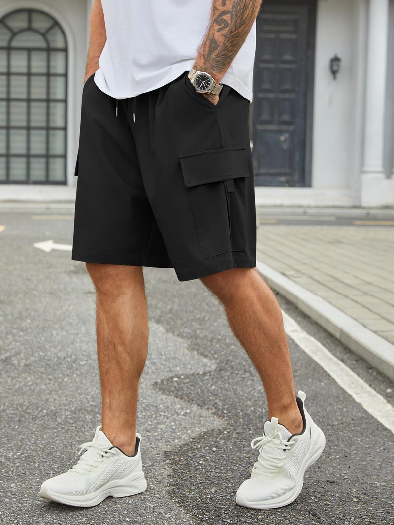 Hardaddy Men's Casual Stretch Cargo Shorts Classic Drawstring Elastic Waist Relaxed Fit Work Short with 5 Pockets Black XL - Image 2