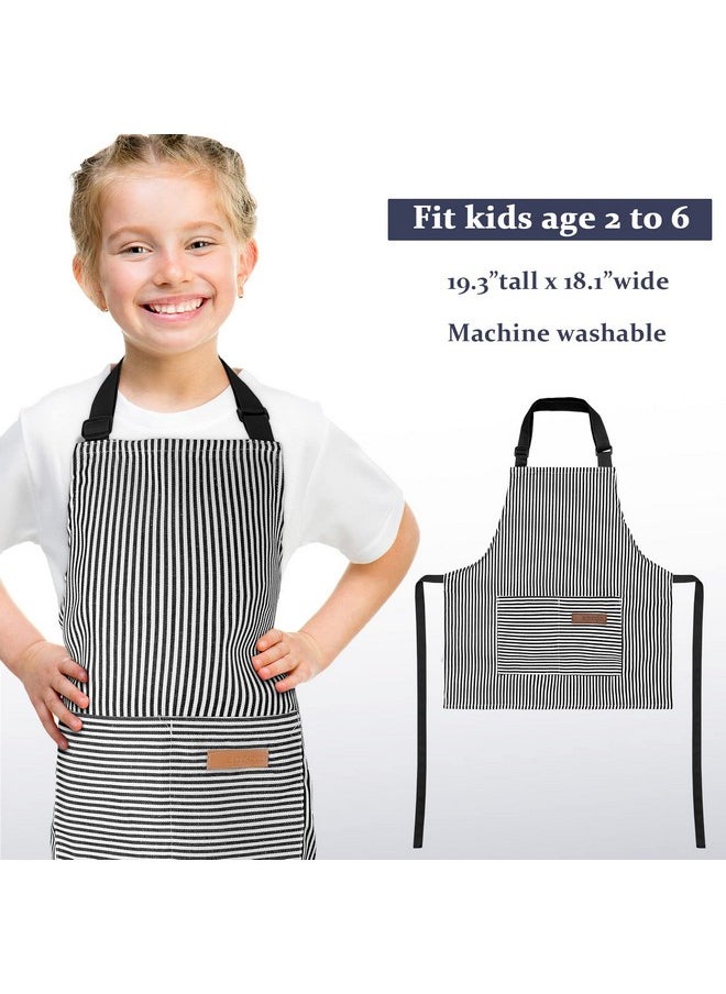 Jiuguva 2 Pcs Kids Apron Adjustable Chef Apron Cotton Toddler Cooking Stripe Apron With 2 Pockets For Children Baking(Black, Brown)  - Image 2